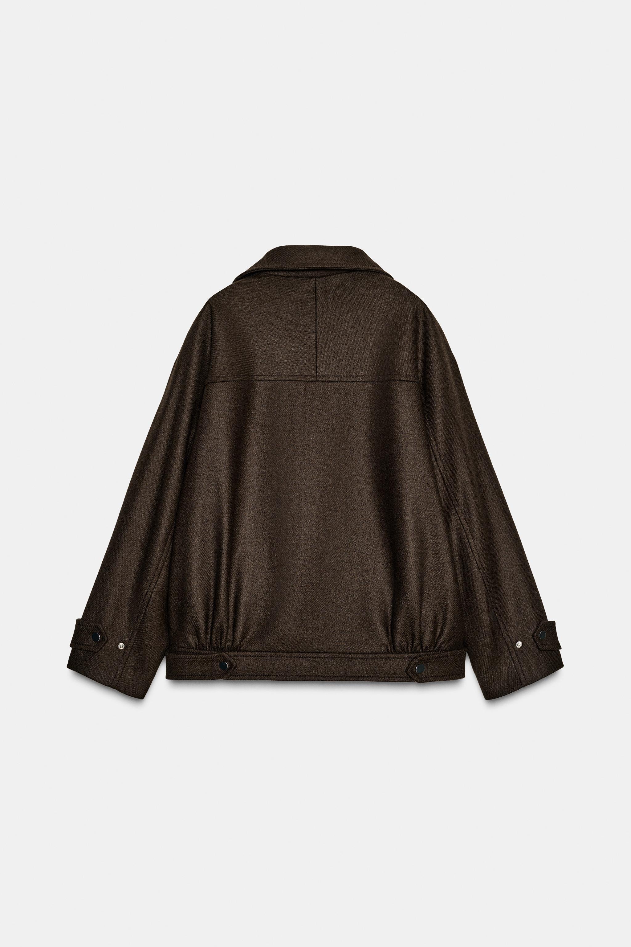 WOOL BLEND BOMBER JACKET WITH HIGH NECK